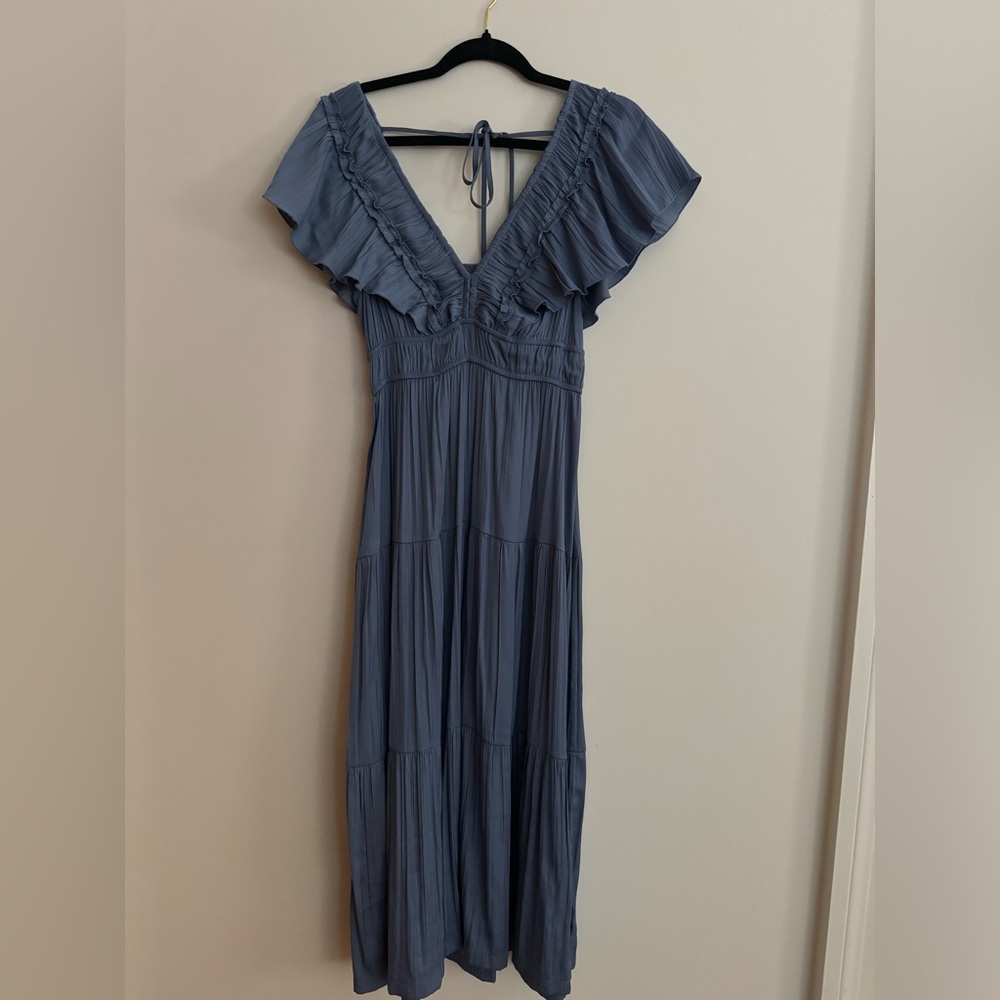 Anthropologie long blue silk dress XS